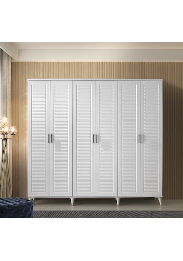GuneyStore Paris 6 Kapaklı Komple MDF Beyaz Gardırop