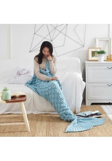 Ankatek Balık Pulu Desenli Denizkızı Kuyruklu El Örgüsü Kışlık Battaniye 001, Küçük Boy - Dğer