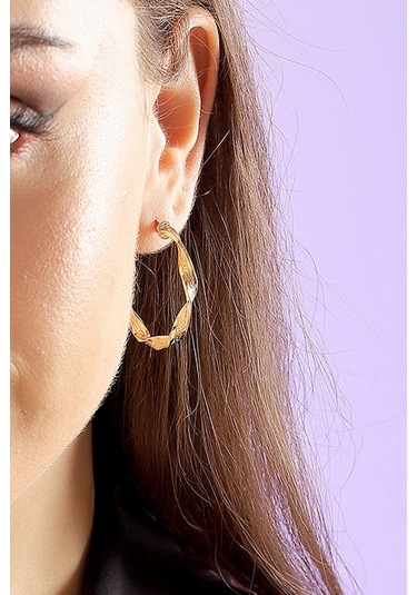 14 Ayar Altın Küpe Grek Desenli Tek Burgu Halka Küpe 3,2 Cm Çapında