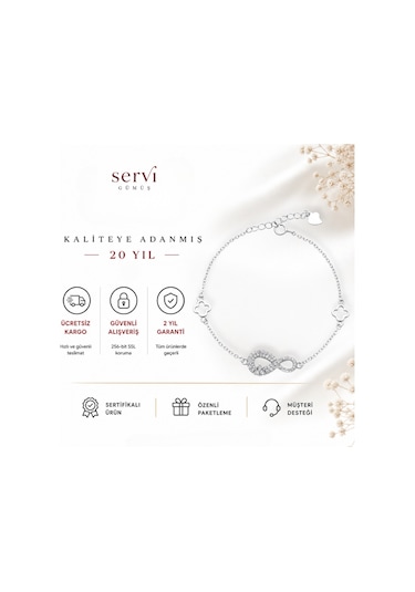 Servi 925 Ayar Gümüş Infinity Clover Bileklik-20