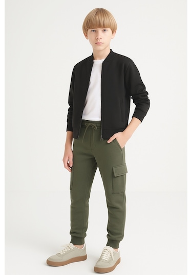 Erkek Çocuk Basic Kargo Cepli Jogger Paça Okul Eşofman Altı Ak2322-1 Haki