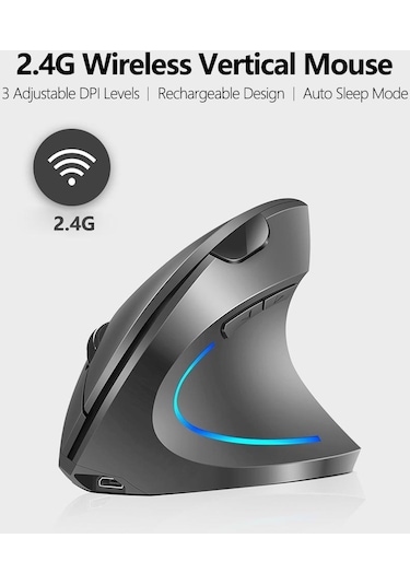 Kablosuz Dikey Şarj Edilebilir Ergonomik 2.4 G Mouse