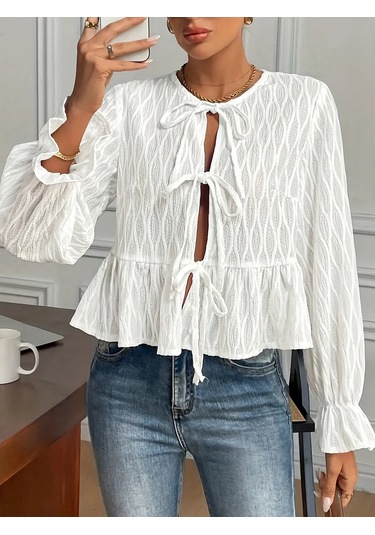 Alorri Bağcıklı Yazlık Kol Bluz Bağcıklı, Yazlık Ve Kollu Bluz. 420628795 Beyaz