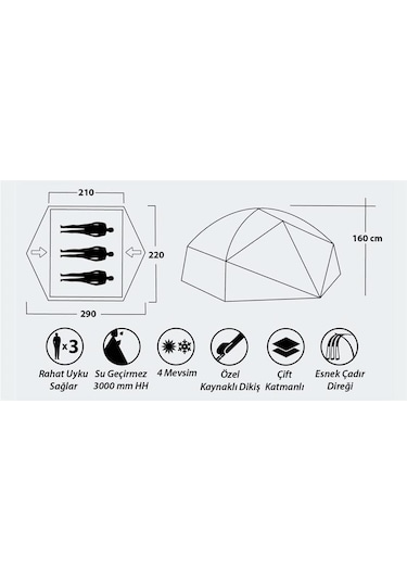Campout Neptune 3 Kamp Çadırı Haki