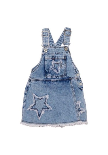 Kız Çocuk Yıldız Desenli Kot Şort Etek Salopet-15639 Mavi