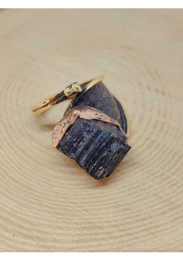 Yasamtohumu İri Boy Turmalin Taşı Ayarlanabilir Pirinç & Bakır Yüzük 55558 Bakır