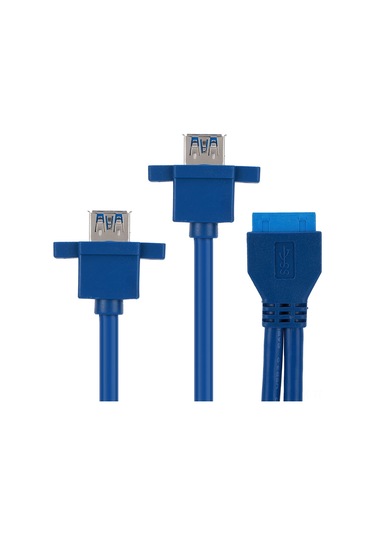 Vkemall Mavi Usb3.0 19pin'den 2af'a Veri Kablosu 0.8m, Vitesli Delikli, 5gbps Hızlı Aktarım, Esnek Pvc, Dayanıklı