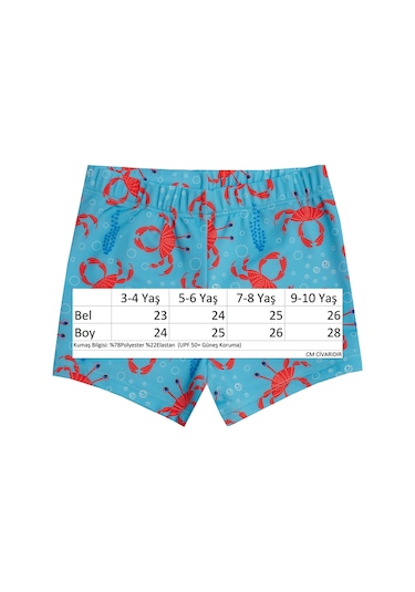 Uv Korumalı Erkek Çocuk Deniz Şortu Bebek Şortu 5250 Yengeç Mavi Mavi