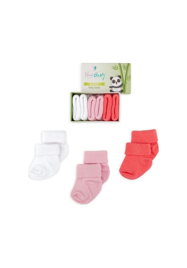 Novibaby 3'lü Bambu Yenidoğan Bebek Çorap I Rose I 0-6 ay "Karışık Renkli"