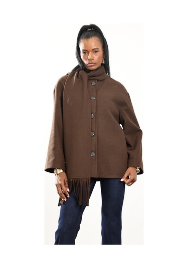 Kahverengi Atkılı Kaşe Mont D99800 Kahverengi