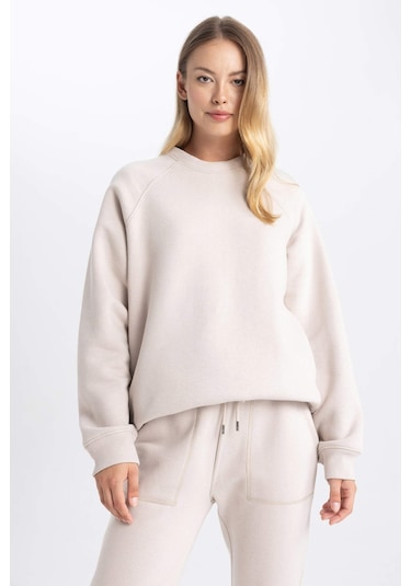 Defacto Oversize Geniş Kalıp Bisiklet Yaka Kalın Basic Düz Casual Sweatshirt V2697AZ23WNBG187 Bej Defacto Oversize Geniş Kalıp Bisiklet Yaka Kalın Basic Düz Casual Sweatshirt V2697AZ23WNBG187 Bej