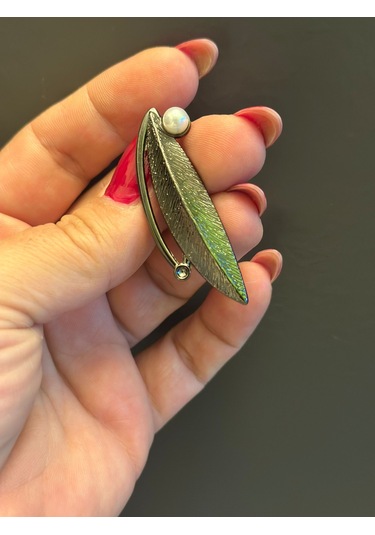 5 x 2 CM Çelik Yaprak Broş Yaka İğnesi Giyim Aksesuarı Füme