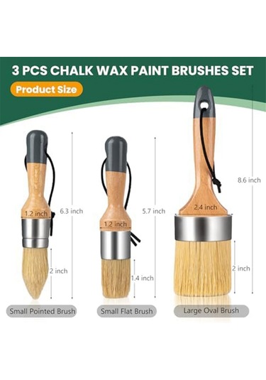 Xurunkeji Tebeşir Ve Balmumu Boya Fırçası Seti, Tebeşir Boyası, Mobilya İçin Süt Boyası, 1 Büyük Oval Fırça Ve 2 Küçük Yuvarlak Fırça