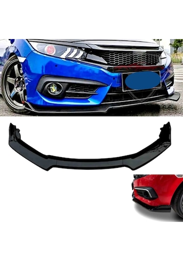 Üniversal Lip Honda Civic FC5 Tip Ön Tampon Eki 3 Parça Lip Bodykit Karlık Piano Black Parlak Siyah