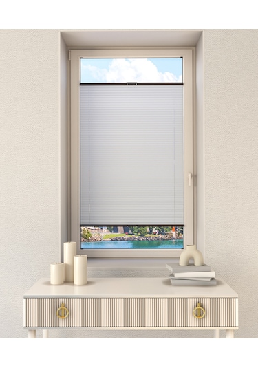 Beyaz Plise Katlanır Cam Balkon Perdesi - Ofis Perdesi - Mutfak Perdesi - Salon Perdesi - Beyaz