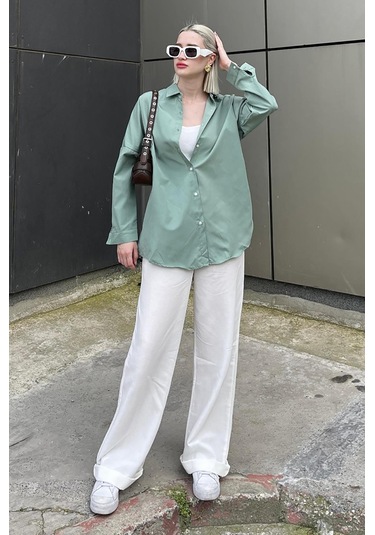 Madmext Mad Girls Çağla Yeşili Oversize Gömlek Mg1369-çağla Yeşili Çağla Yeşili