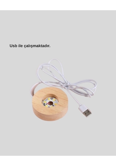 Zengemtx Ahşap Standlı Led Kristal Küre Lazer İşlemeli Dekoratif Obje