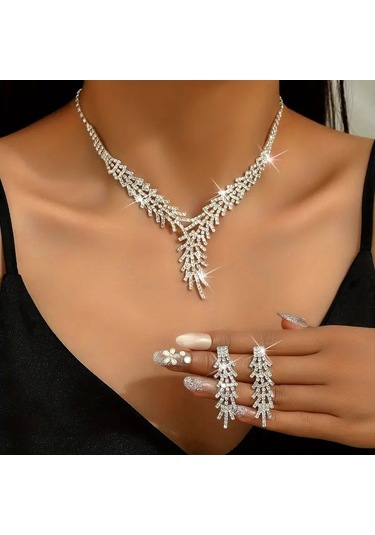 Trendy Asma Tasarımı Kolye + Küpe Gümüş Kaplama Takı Seti Gümüş