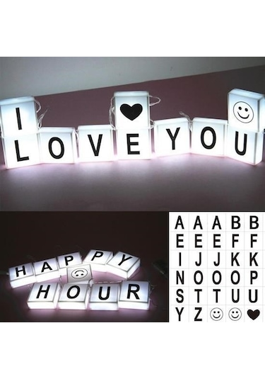 Zmc Bilişim 10lu Lightbox Işıklı Harf Mesaj Panosu Dekoratif Harf Işık Zinciri