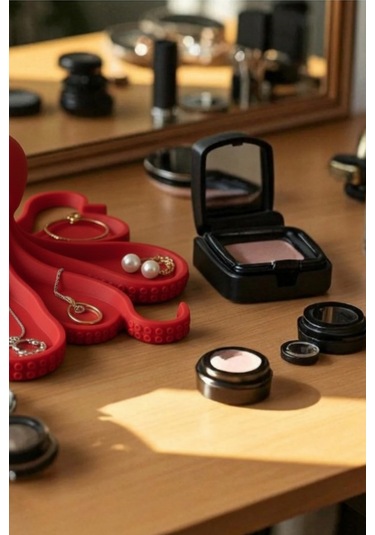 Oxyteez Ahtapot Tasarımlı Dekoratif Stand Kırmızı Renk Reçine Tasarım Ev Ve Ofis Dekorasyonu