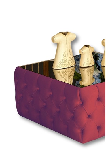 Most Hallow Cam Orta Sehpa 14 Bordo Kadife Kumaş %100 Mdf Eviniz