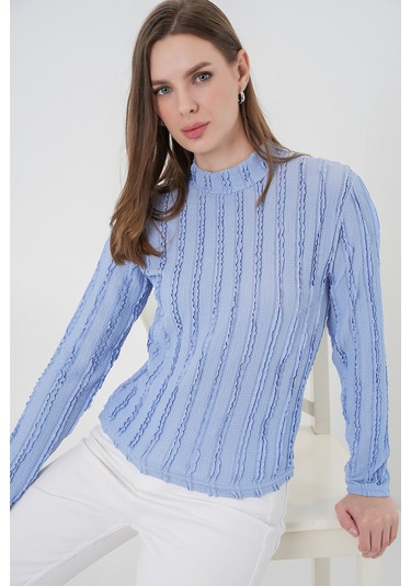 Kadın Dokulu Esnek Örme Bluz 975 - Mavi Mavi