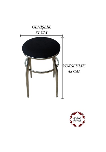 Evko Mobilya Tabure, Bar Taburesi, 2'li Tabure, Metal Ayaklı Tabure - Siyah Bf