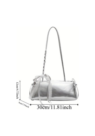 Dashanshop Mavi Fransız Çubuğu El Çantası Büyük Kapasiteli Pu Omuz Çantası Kurdele İş Mavi