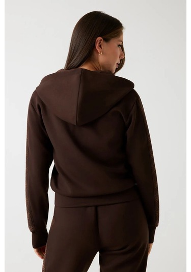 New Hooded Kadın Scuba Sweatshirt Kahverengi