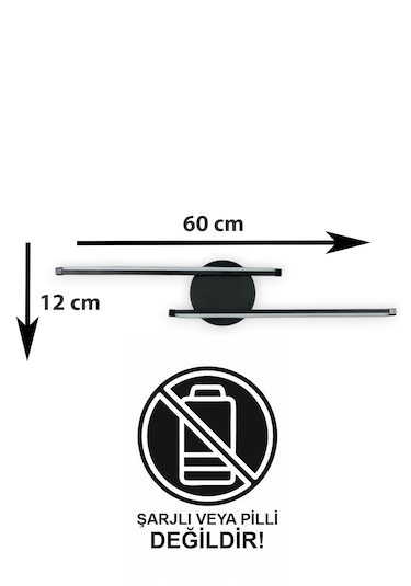 Sare Aplik Siyah Renk Gün Işığı Ledli Banyo Mutfak Duvar Aplik Siyah