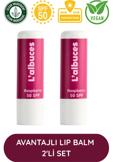 L'albuces Raspberry Lip Balm Dudak Nemlendirici SPF50 2'li
