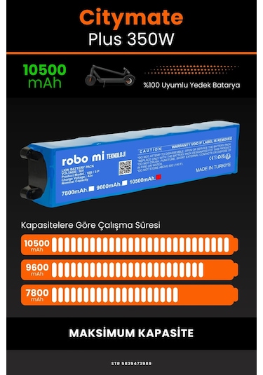 Citymate Plus 350w / 36v 10500mAh Elektrikli Scooter Bataryası