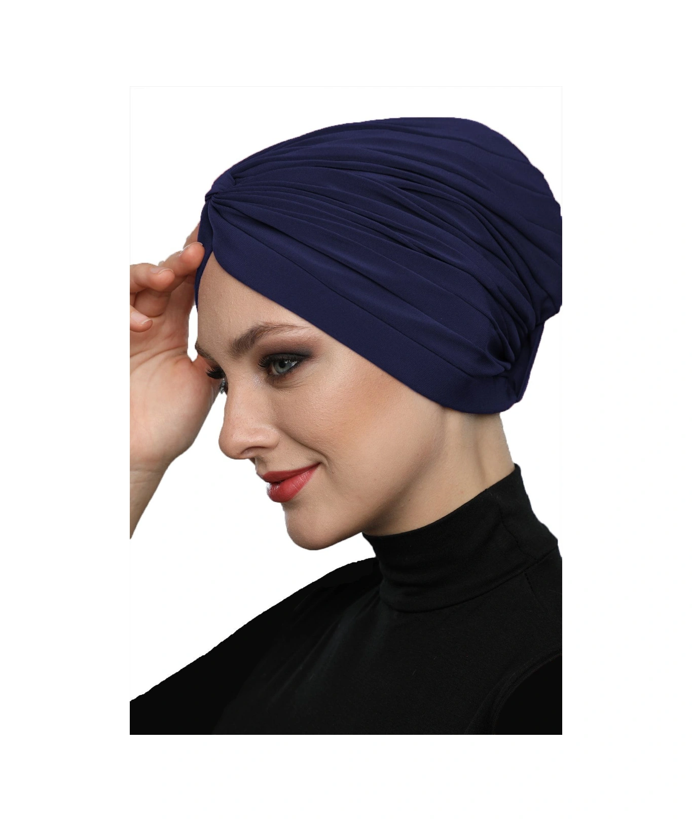 Çapraz Bantlı Lacivert Hazır Türban Tesettür Havuz Bonesi Lacivert
