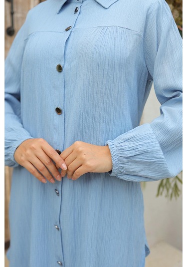 Büzgü Detaylı Tesettür Bebe Mavisi Takım Bebemavisi Bebek Mavisi