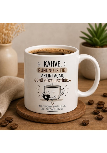 Kişiye Özel Tasarım Baskılı Kahve Kupa-bardağı Bej - Beyaz