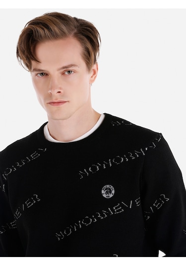 Colins Regular Fit Bisiklet Yaka Baskılı Siyah Erkek Kazak Cl1066270 Siyah