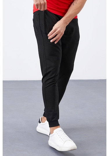 Tommy Life Siyah Fermuar Cepli Dar Kalıp Jogger Erkek Eşofman Alt - 84343 Siyah