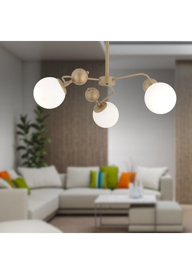 Florit 3'lü Eskitme Beyaz Camlı Modern Mutfak Yatak Odası Salon Avize