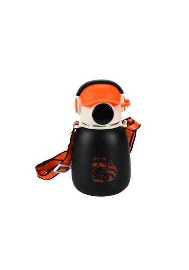 Sevimli Tasarım Gamer Termos Matara 500 Ml 16.9 Oz Ve Omuz Askılı Siyah