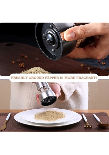 Teltree 304 Paslanmaz Çelik Baharat Değirmeni - Akrilik Gövde, Ayarlanabilir Öğütme, 300ml Kapasite 112 Karakter Gümüş