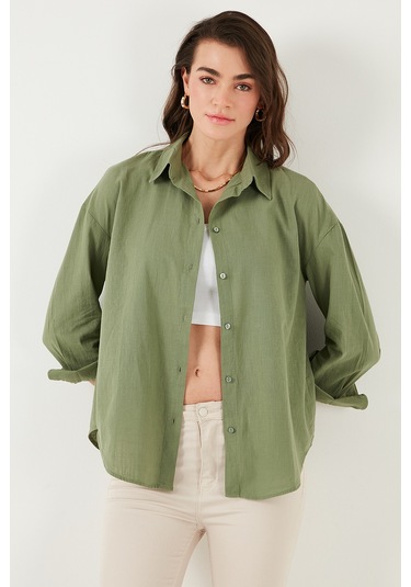 Lela Pamuklu Regular Fit Uzun Kollu Düz Bayan Gömlek Cf25S168305 Haki