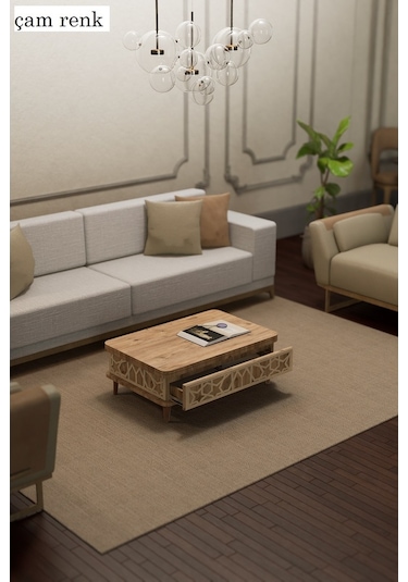 Rosa Desenli Akıllı Sehpa Çekmeceli, Sihirli Sehpa