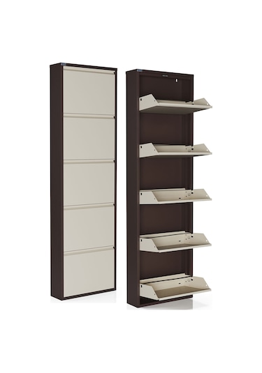 Ceha 5'li Metal Ayakkabılık - Kahverengi/krem K.AYK-5 /AB8317-AB1013