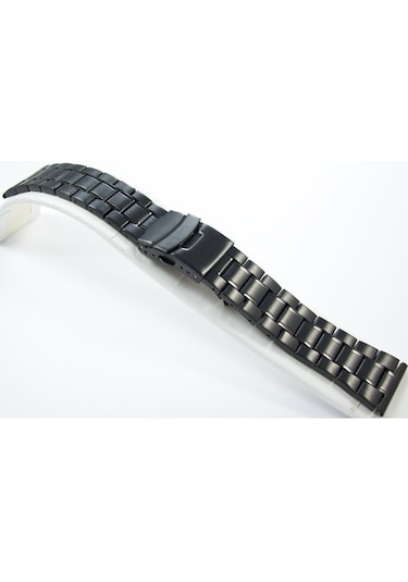 24Mm Siyah Metal Saat Kordonu Çelik Kolçak 1.Kalite Kayış Şeritli