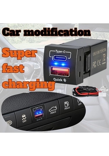 Sandwich Motion003 Toyota İçin 48w Hızlı Şarj Qc3.0 Type-c Mavi Led Oda Aydınlatma Yüzer Nokta Şarj Cihazı