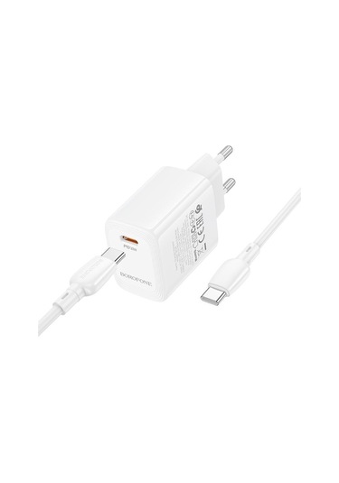 Borofone Bn28 Fuente Tek Portlu Pd30w Şarj Cihazı 1m Tip-c'den Tip-c Kabloya, Fiş Tipi: Ab Fiş Beyaz Beyaz