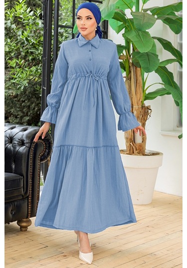 Elisa Gömlek Yaka Elbise 899 - Mavi
