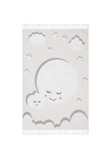 Sparkle Krem Gri Anne Çocuk Bulut Figürlü Çocuk Odası Halısı 133x Gri