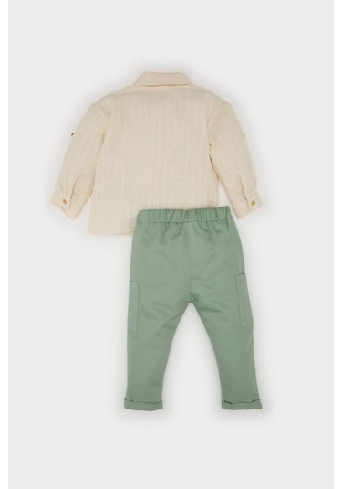 DeFacto Erkek Bebek 2'li Takım Uzun Kollu Gömlek Beli Lastikli Pantolon E5317A525SPER98 Ekru