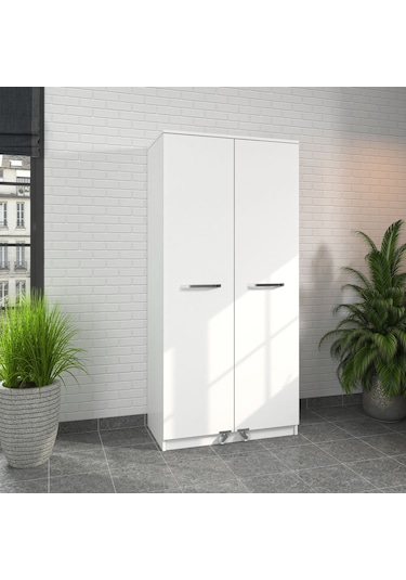 90 Derece Açılabilir 2 Kapaklı, 6 Çekmeceli, Kavanoz Raflı Kiler Ve Erzak Mutfak Dolabı Beyaz